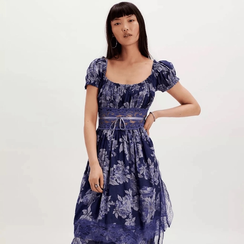 New Free People Honeysuckle Printed Midi Dress sz L